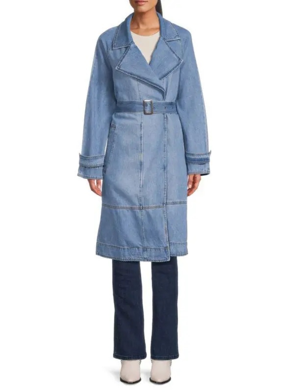 Habitual Light Blue Denim Trench Coat with Belt